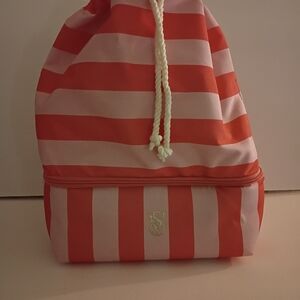 Victoria's Secret Coral and White Striped Backpack